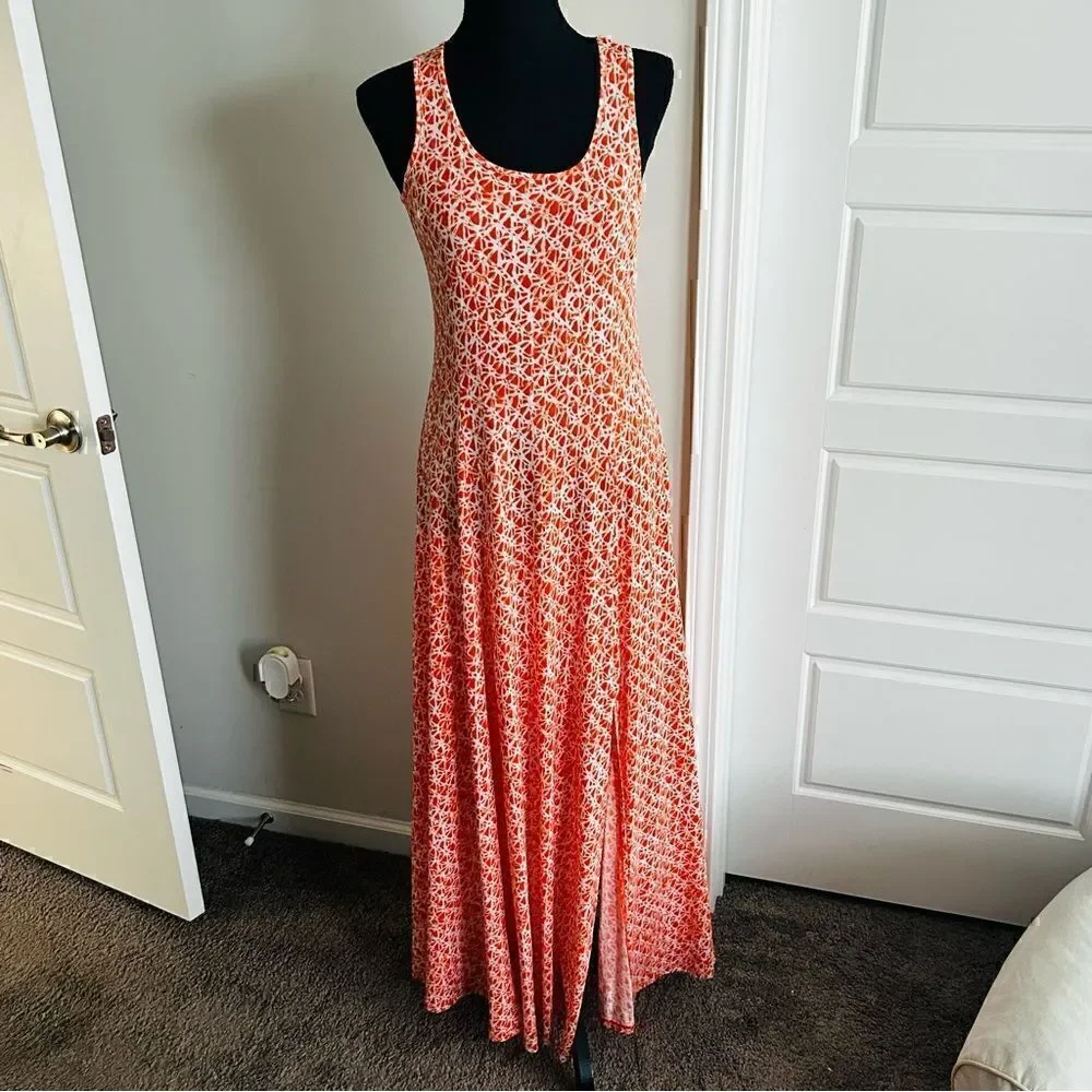 Michael Kors Orange/White Geometric Front Slit Dresss